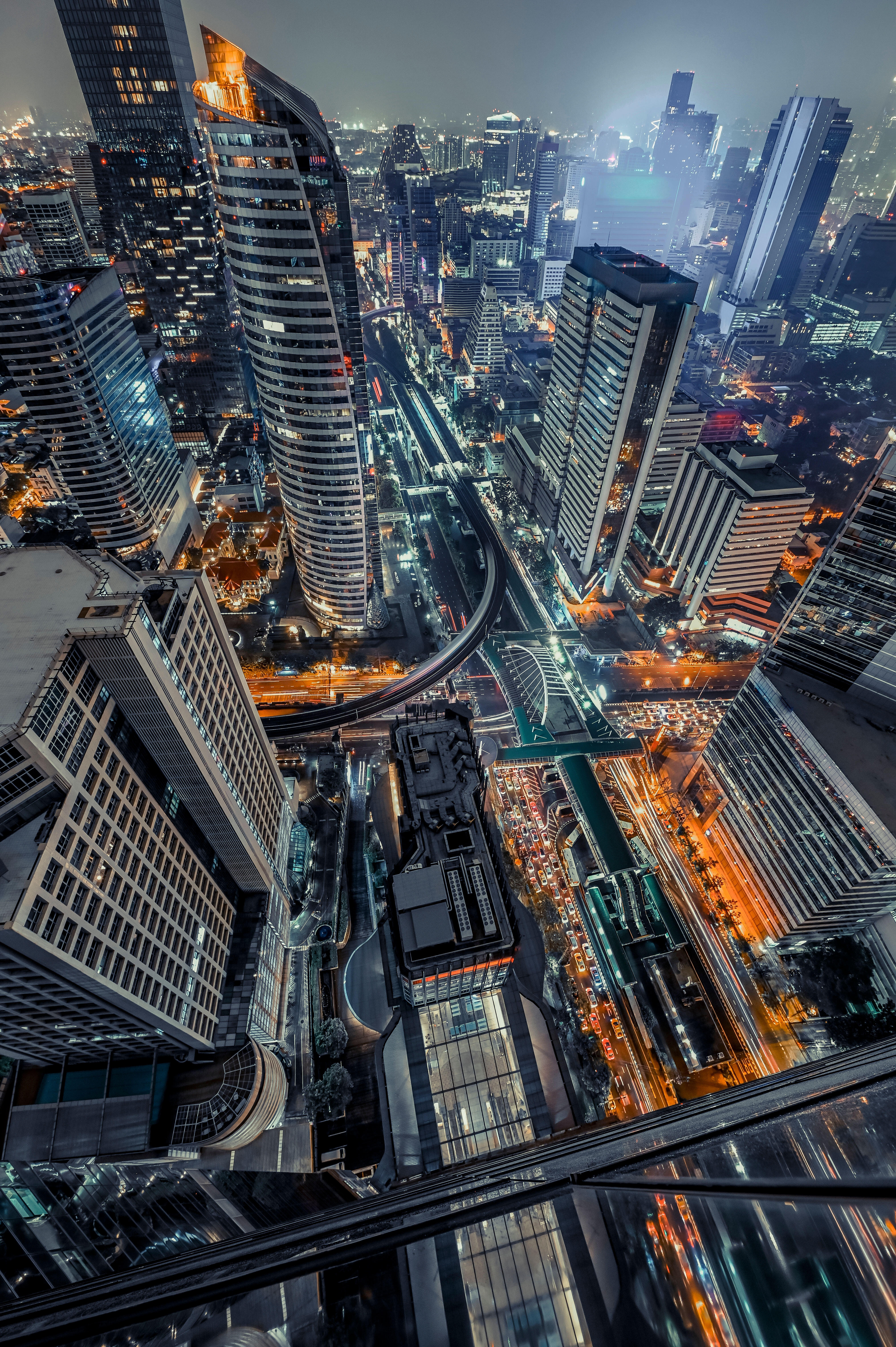 Long exposure of Bangkok city life in rainy season